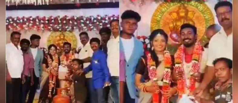 Wedding gift of petrol, onion and gas cylinder to couple in Tamil Nadu.jpg Wedding gift of petrol, onion and gas cylinder to couple in Tamil Nadu.jpg